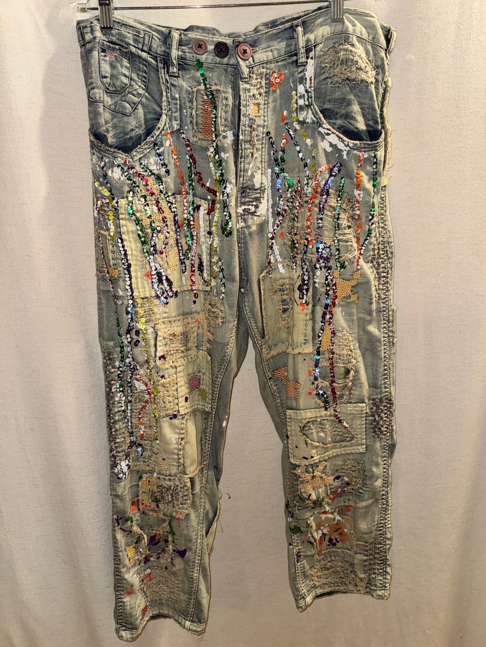 Magnolia Pearl Green Toned Embellished Boyfriend Jeans